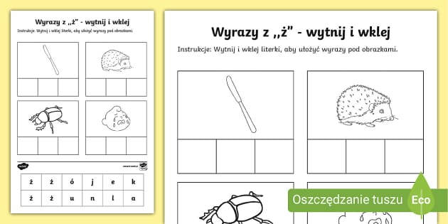 Pisownia wyrazów z ż | Karta pracy dla dzieci - Twinkl Wyrazy Z Z Z Kropka