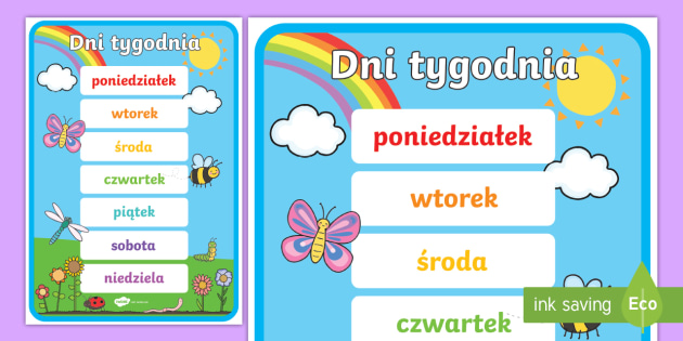 Plakat Dni tygodnia (teacher made) Dni Tygodnia Po Angielsku ćwiczenia Dla Dzieci Pdf
