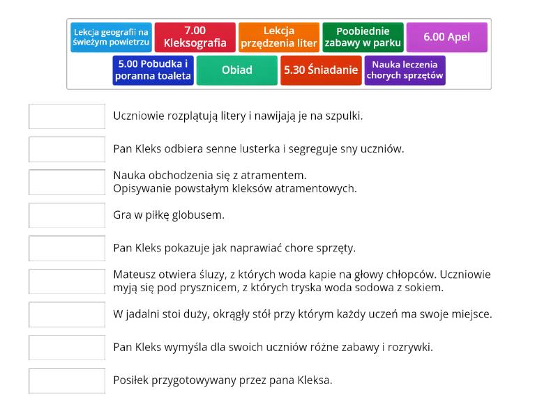 Plan Dnia W Akademii Pana Kleksa