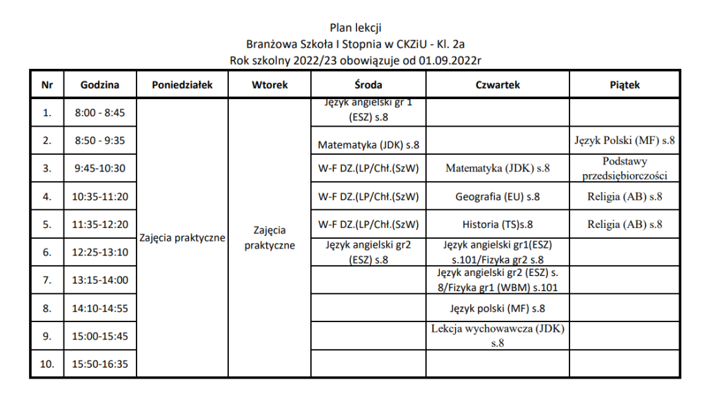Ckziu Plan Lekcji