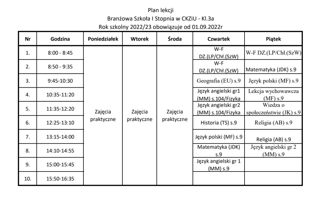 Plan i Podręczniki – CKZIU Ckziu Plan Lekcji