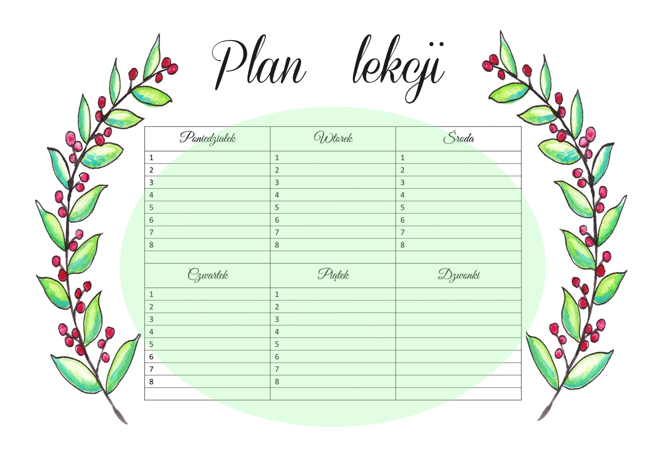 Plan lekcji do druku: dwa wzory do pobrania, za darmo! Plan Lekcji Do Druku Za Darmo