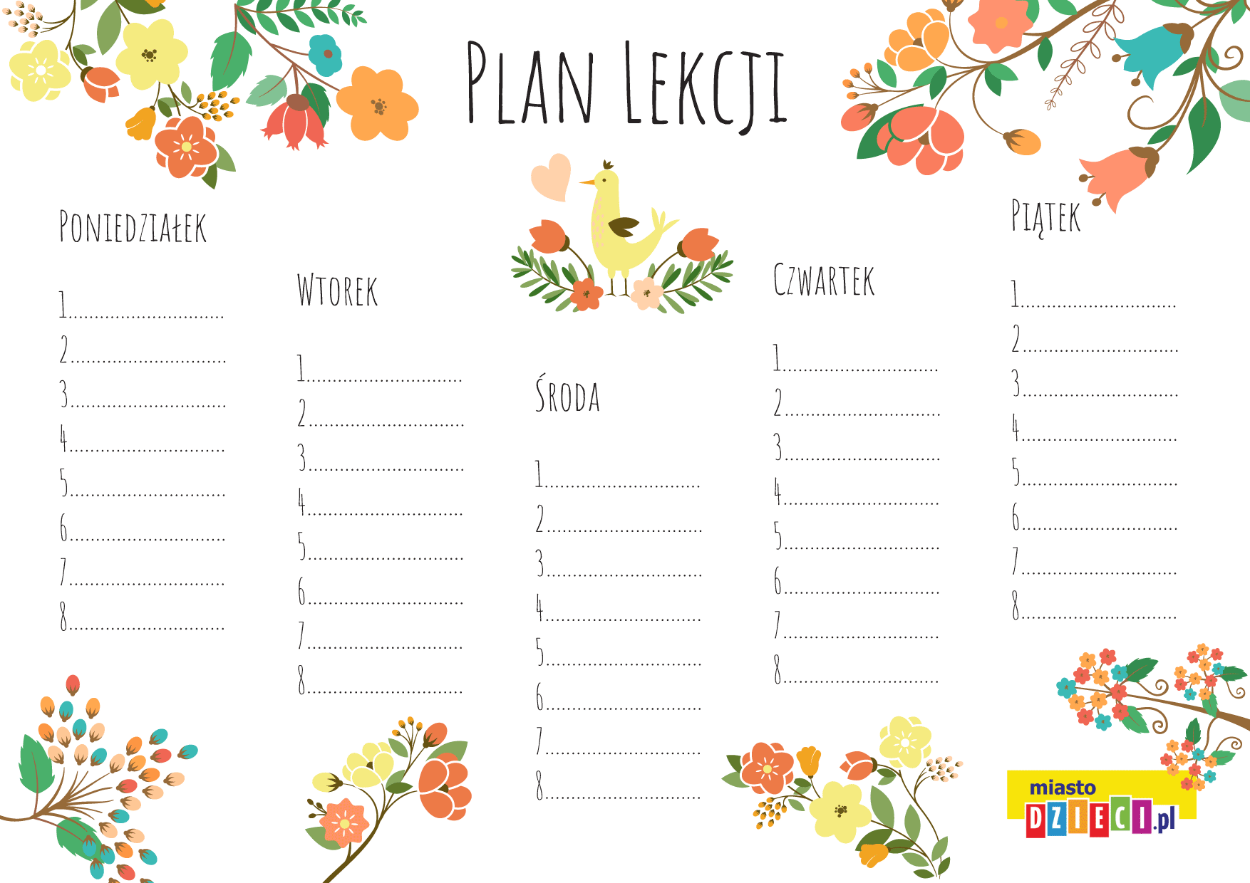 Plan Lekcji Do Druku Za Darmo