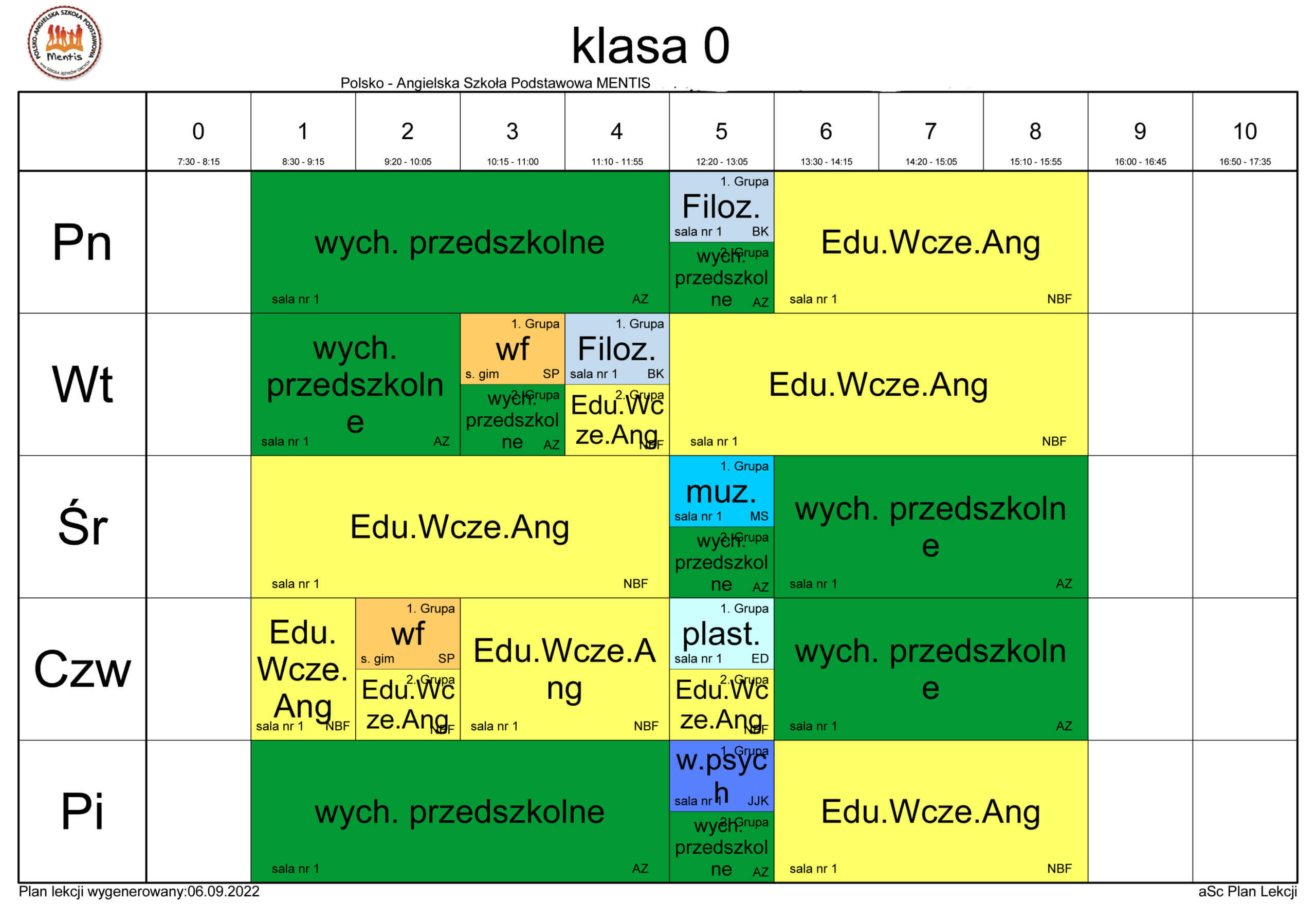 Plan lekcji | Mentis - Dwujęzyczna prywatna szkoła podstawowa Szkola Podstawowa Nr 84 Warszawa Plan Lekcji