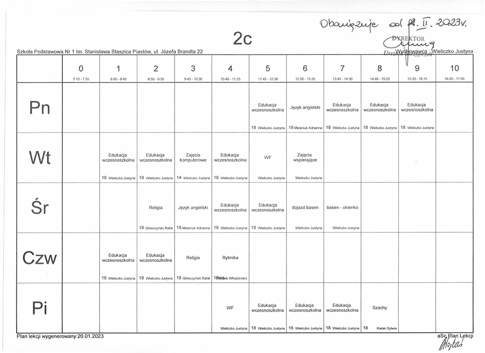 Plan lekcji – SP1 Piastów Plan Lekcji Sp1