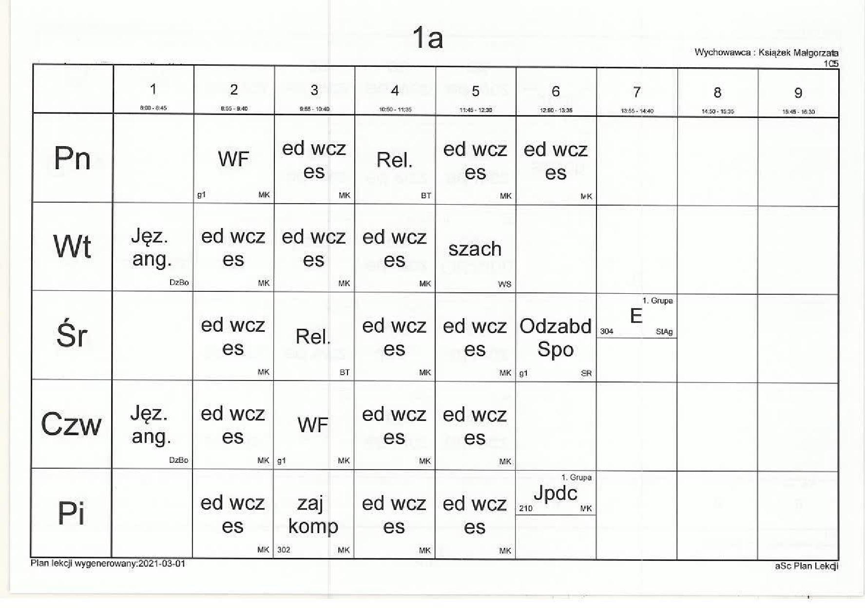 Plan lekcji – Szkoła Podstawowa 376 Sp 21 Zielona Góra Plan Lekcji
