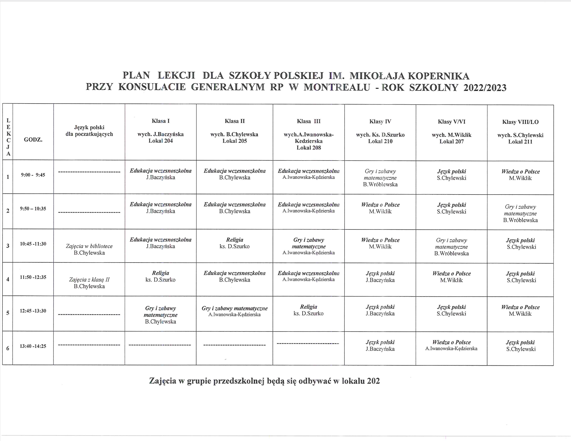 Plan Lekcji Kopernik