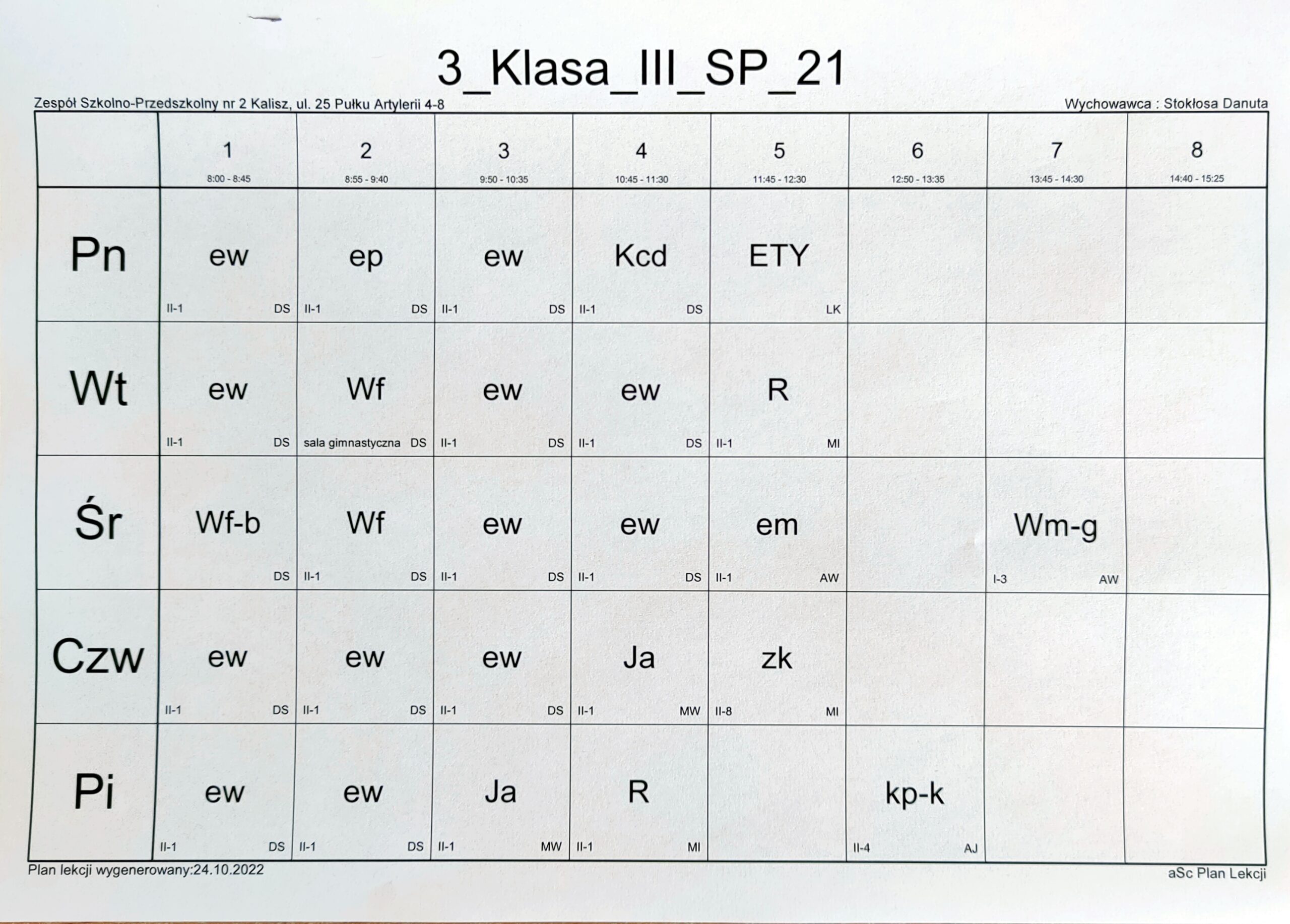 Plan lekcji – ZSP nr 2 w Kaliszu Zsp Plan Lekcji