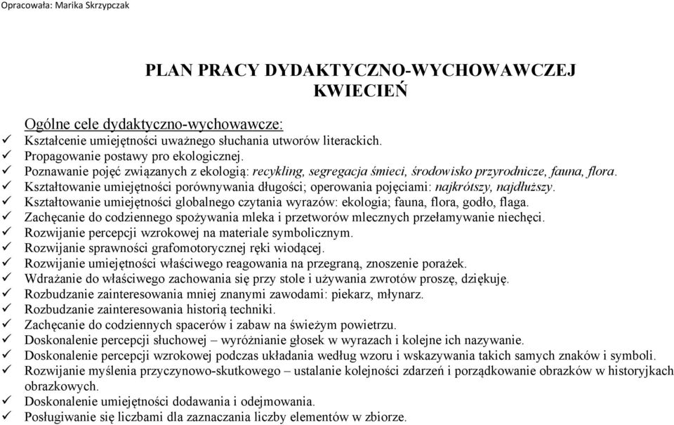 Podsumowanie Pracy Dydaktyczno Wychowawczej W Przedszkolu