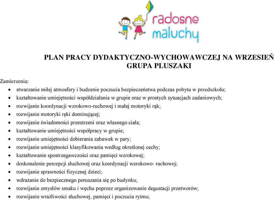 PLAN PRACY DYDAKTYCZNO-WYCHOWAWCZEJ NA WRZESIEŃ GRUPA PLUSZAKI - PDF Sprawozdanie Nauczyciela Z Pracy Dydaktyczno Wychowawczej Przykład