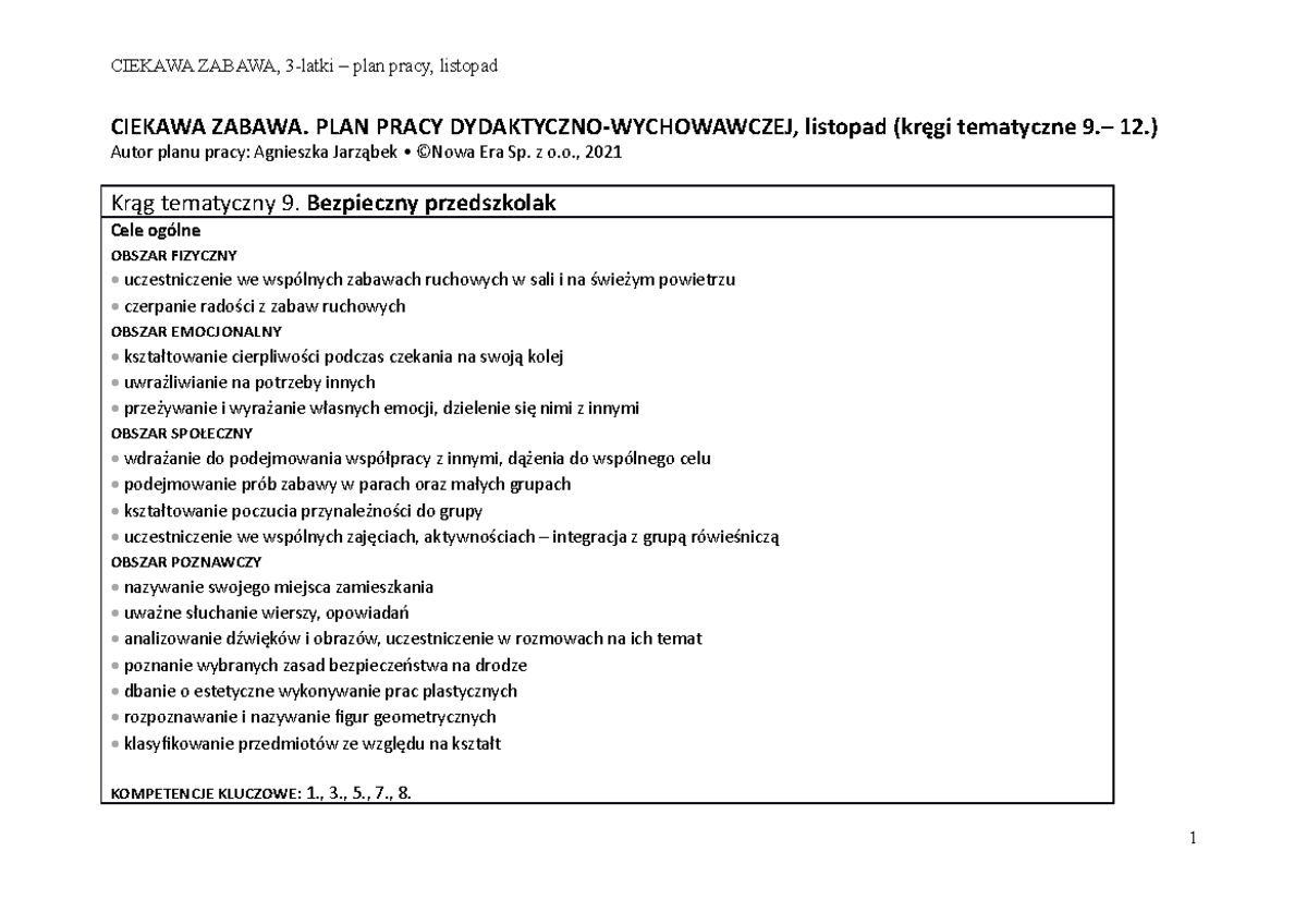 Plan pracy listopad - rozkład materiału - CIEKAWA ZABAWA. PLAN PRACY Roczne Sprawozdanie Z Pracy Dydaktyczno Wychowawczej W Przedszkolu 6 Latki