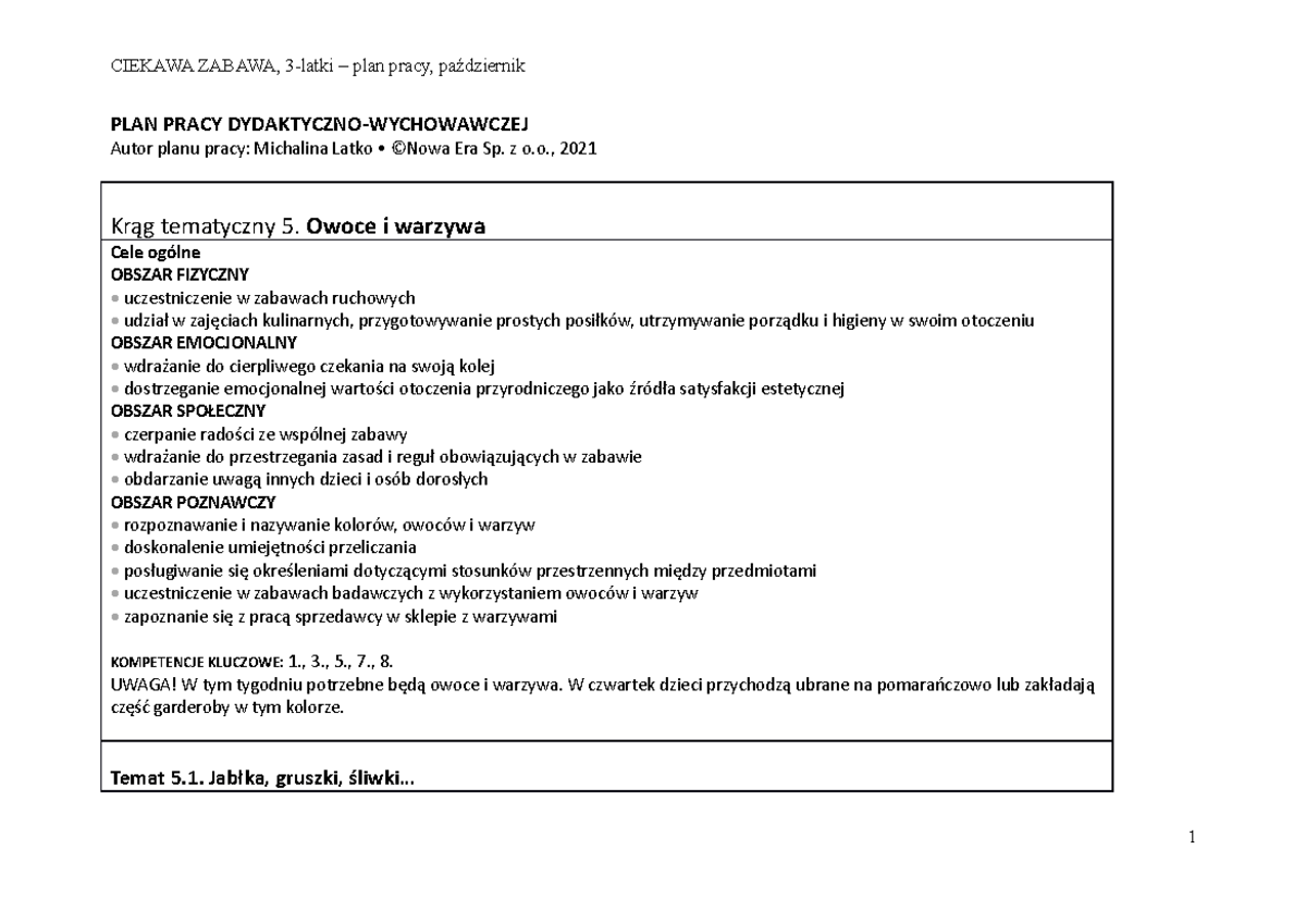 Plan-pracy-pazdziernik - PLAN PRACY DYDAKTYCZNO-WYCHOWAWCZEJ Autor Sprawozdanie Z Pracy Dydaktyczno Wychowawczej W Przedszkolu 6 Latki 2019