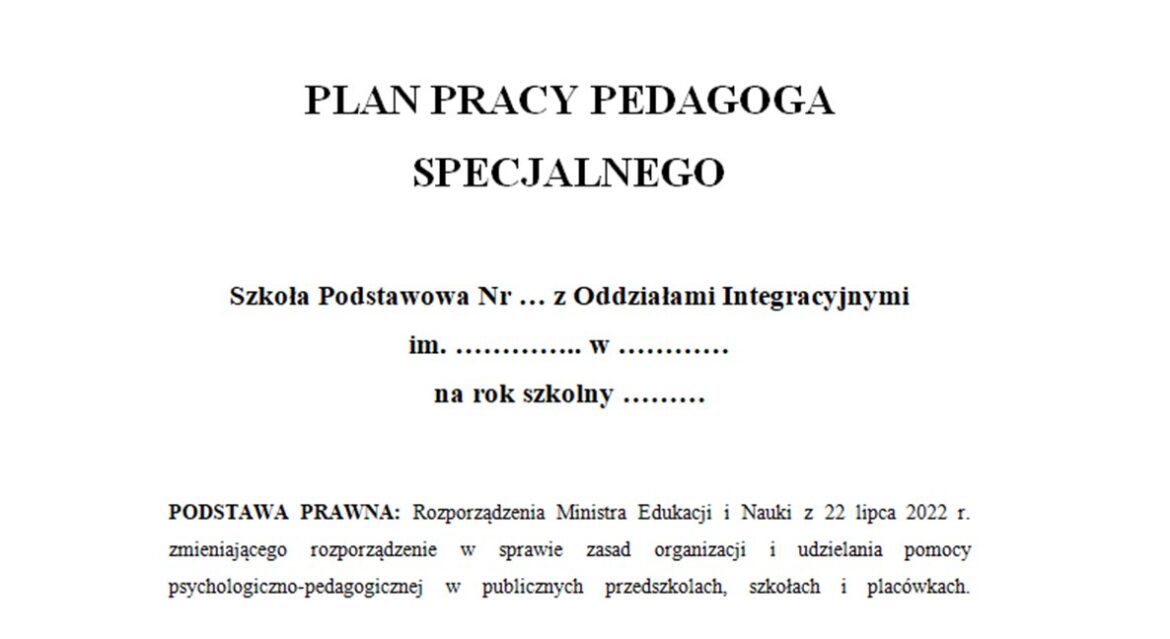 Plan Pracy Pedagoga Specjalnego 2023 2024 - Image to u Sprawozdanie Z Pracy Pedagoga Specjalnego 2023