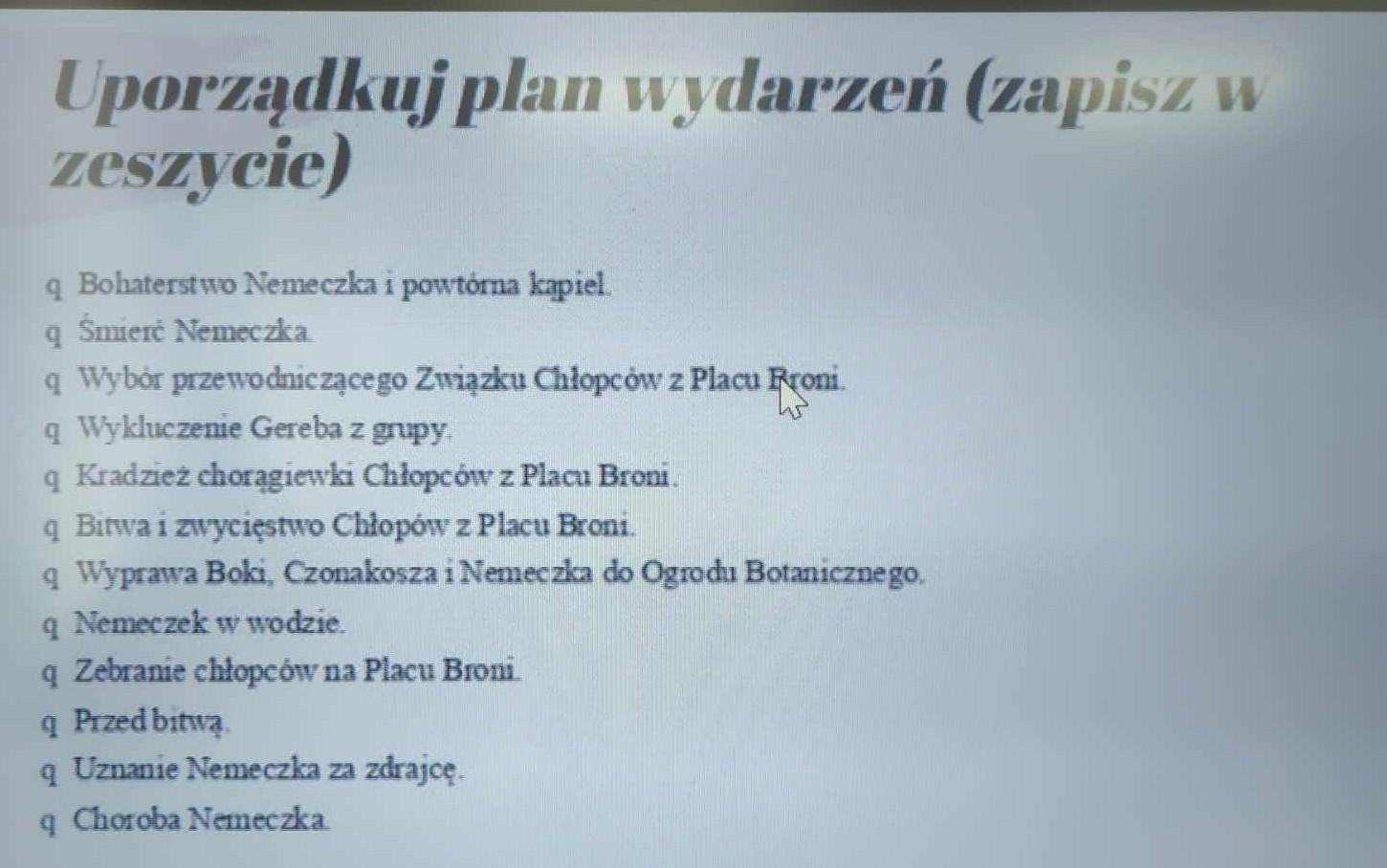 plan wydarzń ,,Chłopcy z Placu Broni" - Brainly.pl Plan Wydarzeń Chłopcy Z Placu Broni W 10 Punktach