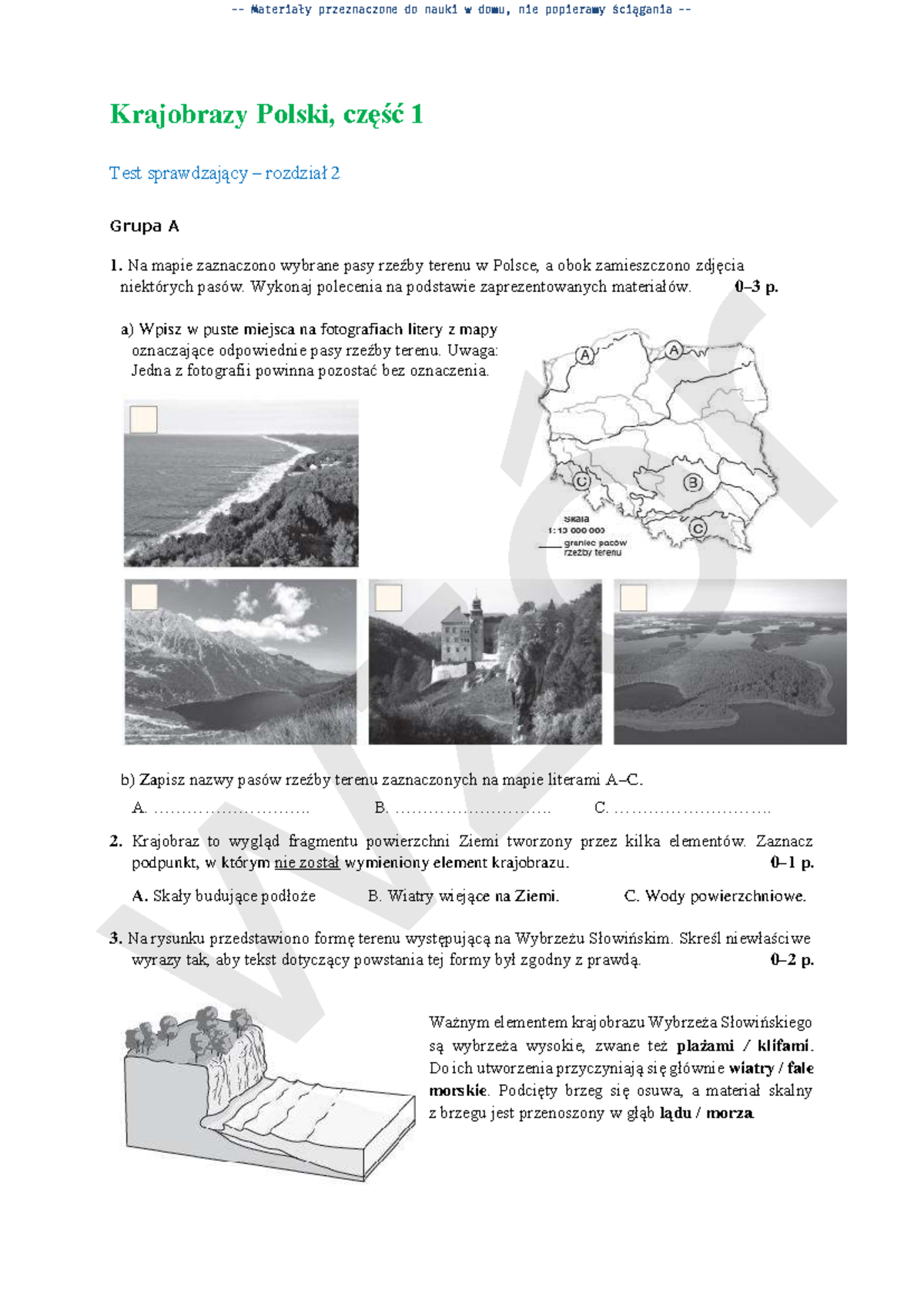 Planeta Nowa - Klasa 5 - Dział 2 - Sprawdzian - Krajobrazy Polski Geografia Klasa 5 Testy Pdf