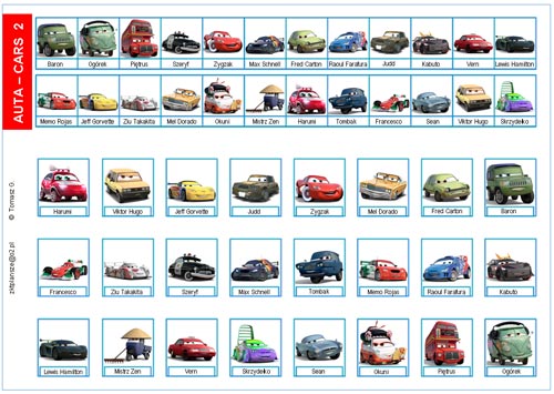 Plansze Auta Cars 2 - Zgadnij kto to | Plansze Auta Jak Nazywają Się Samochody Z Filmu Auta 2