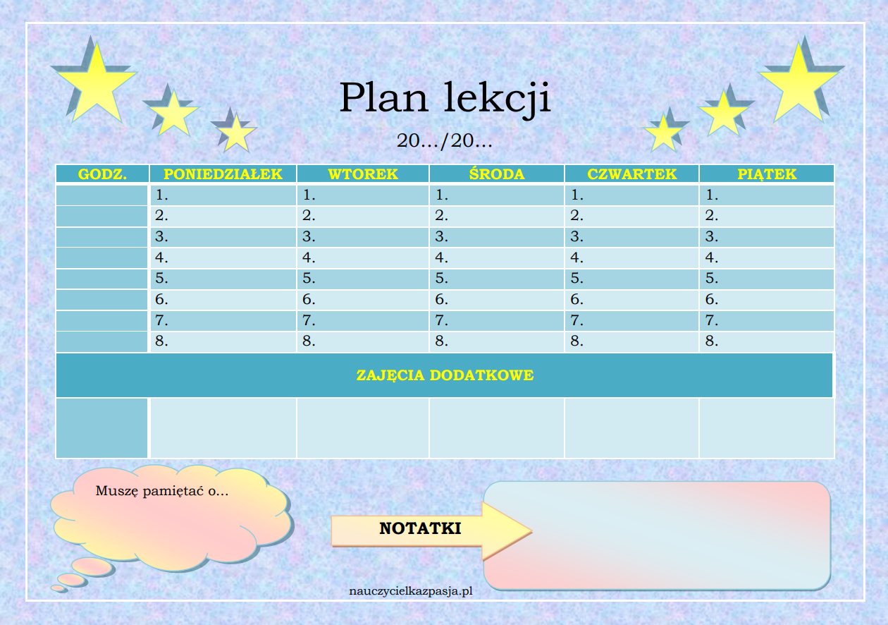 Plan Lekcji Do Druku Z Godzinami