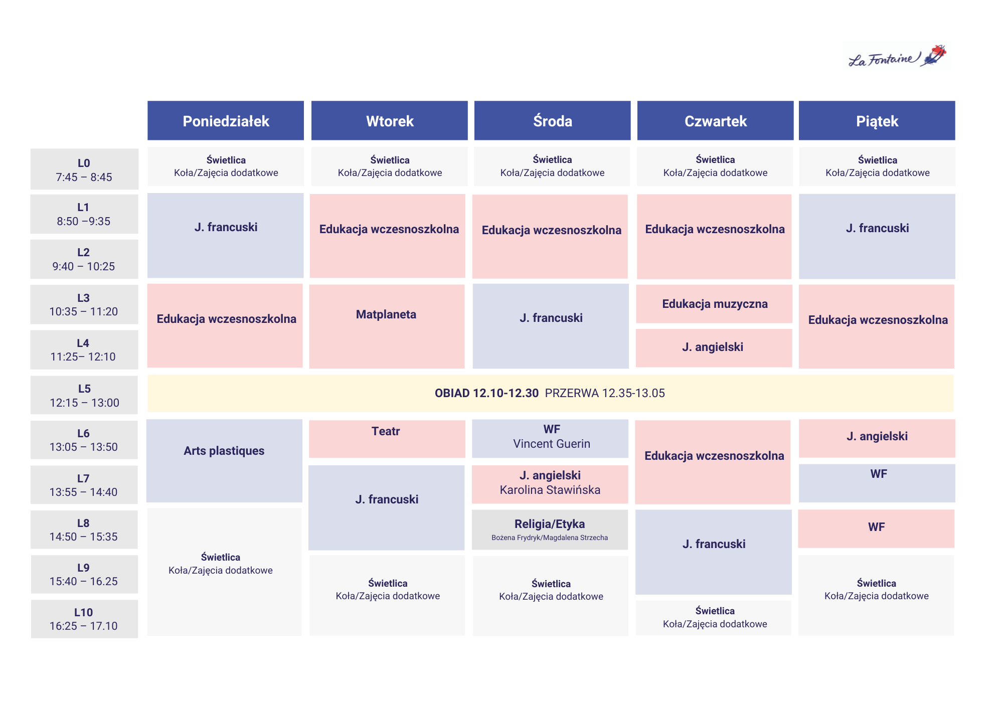 Plany lekcji – Szkoła La Fontaine Plan Lekcji Sp3