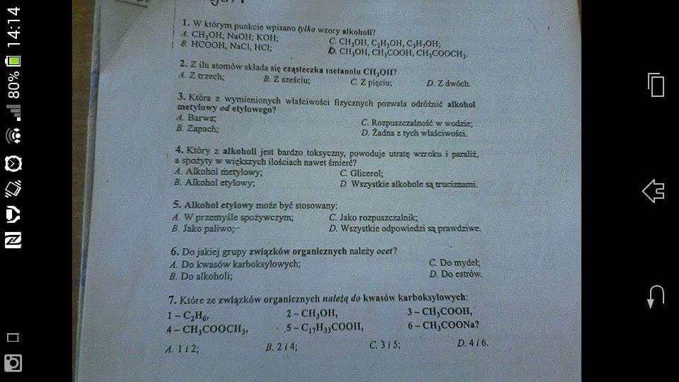 POchodne węglowodorów zadania w załączniku :) - Brainly.pl Sprawdzian Chemia 3 Gimnazjum Pochodne Węglowodorów