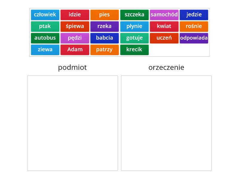 podmiot i orzeczenie kl. 4 - Podziel na kategorie Podmiot I Orzeczenie Klasa 4