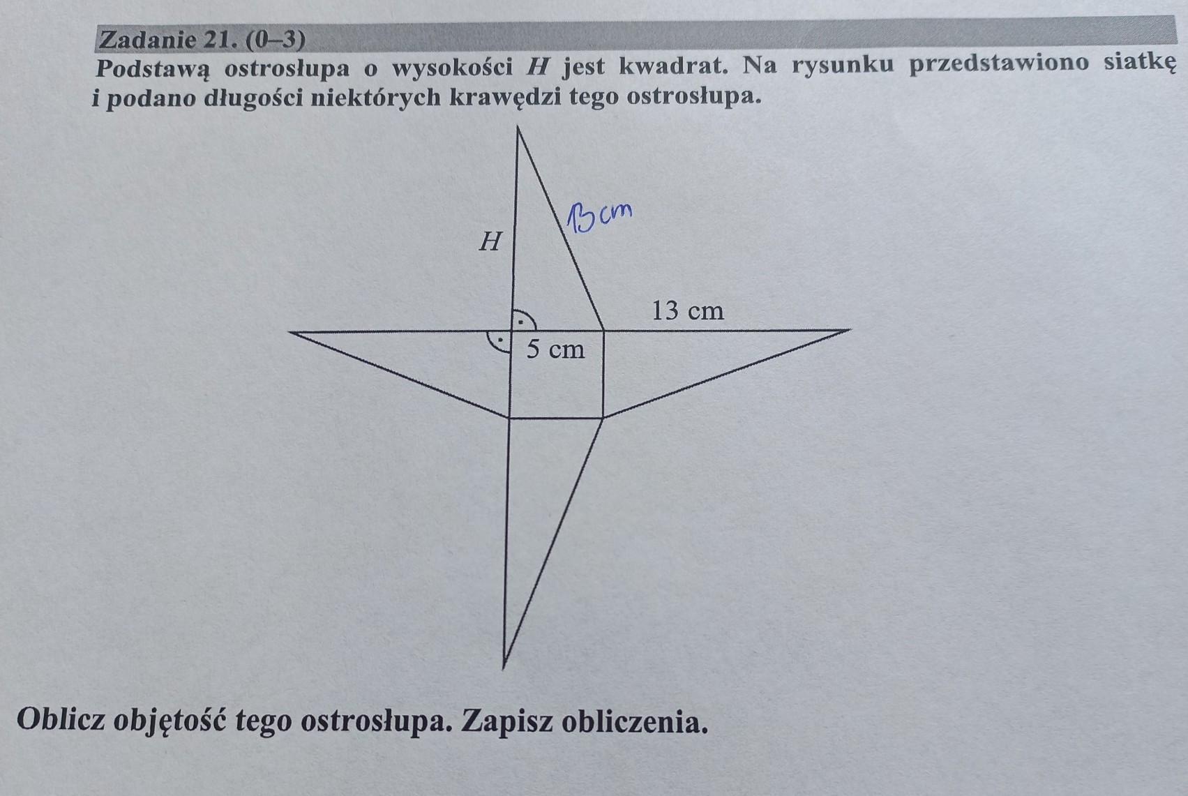 Podstawą Ostrosłupa O Wysokości H Jest Kwadrat