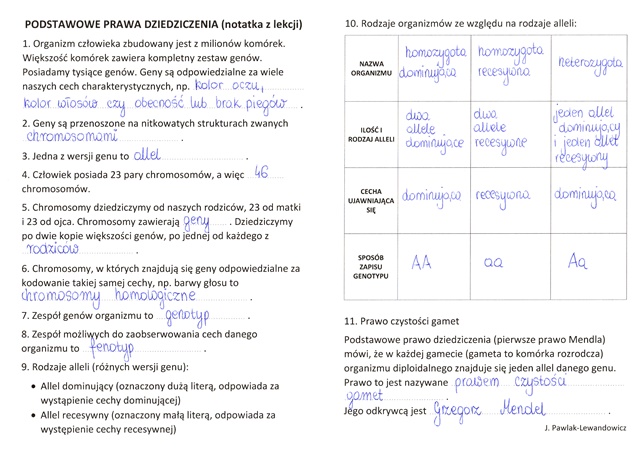 Podstawowe prawa dziedziczenia • Złoty nauczyciel Sprawdzian Biologia Klasa 8 Podstawy Dziedziczenia Cech Wsip