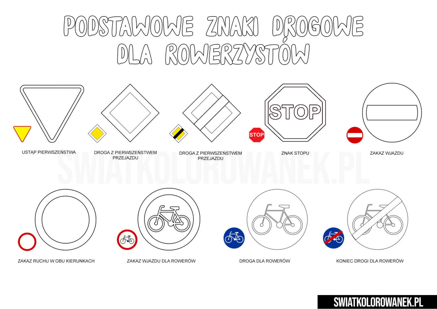 Znaki Drogowe Na Kartę Rowerową Z Opisem Do Druku