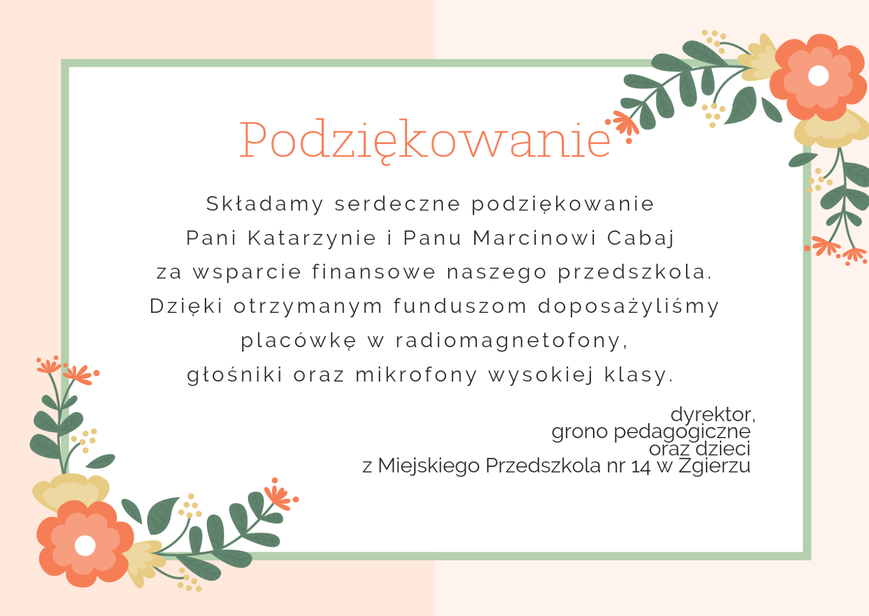 Podziękowania - Miejskie Przedszkole nr 14 Przedszkolu Podziękowania Dla Przedszkolanek Tekst