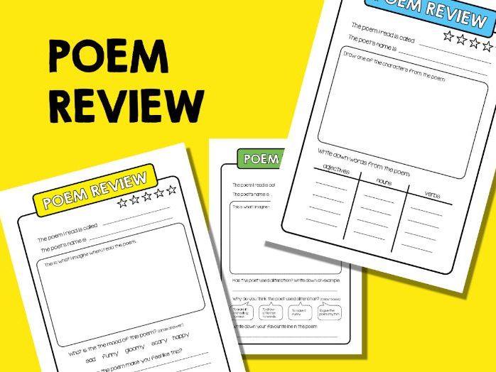Poem Review Sheets. | Teaching Resources In The Passage Review Lines 3 4 Of The Poem