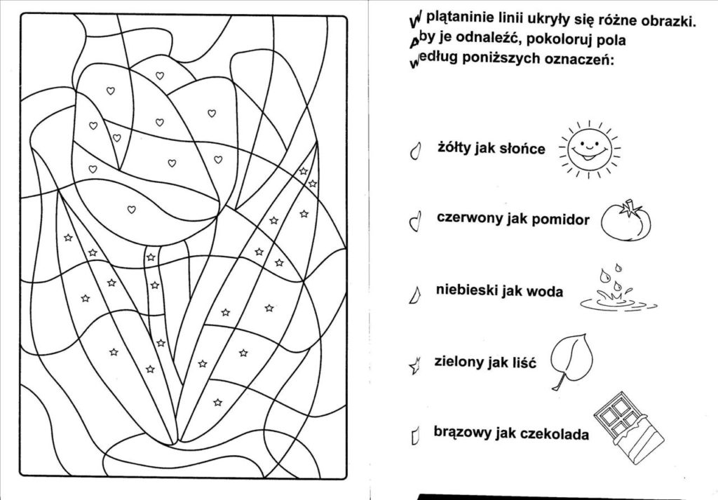 Pokoloruj według kodu | Przedszkole Miejskie Nr 9 w Ostrołęce Pokoloruj Pola Z Wyrazami Wedlug Kodu
