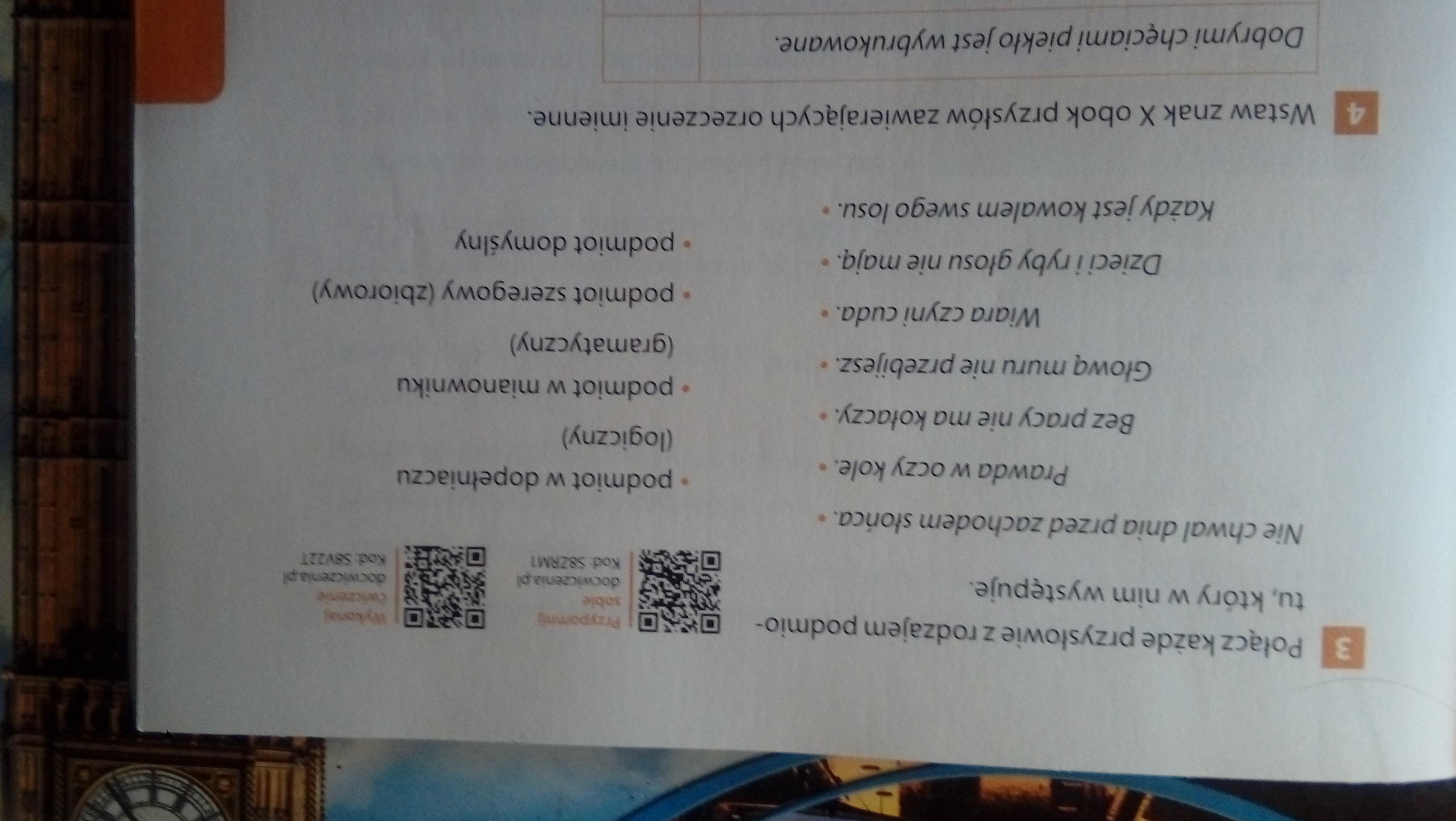 Polacz Kazde Przyslowie Z Rodzajem Podmiotu Ktory W Nim Wystepuje