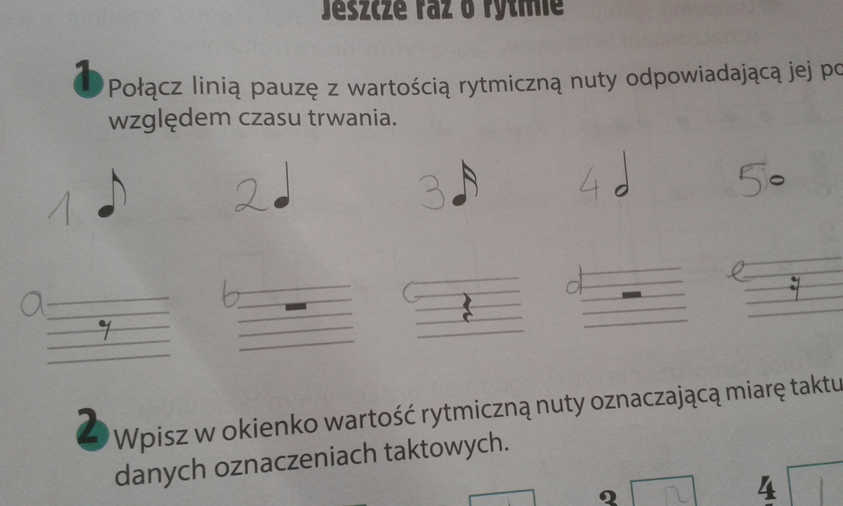 Połącz linią pauzę z wartością rytmiczną nuty odpowiadającą jej pod Sprawdzian Z Muzyki Klasa 4 Nuty