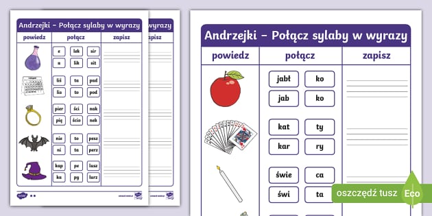 Połącz sylaby w wyrazy | Andrzejki | Zadanie - Twinkl Opisz Nastroj Utworu Zastosuj Te Wyrazy Ktore Najlepiej Go Okreslaja