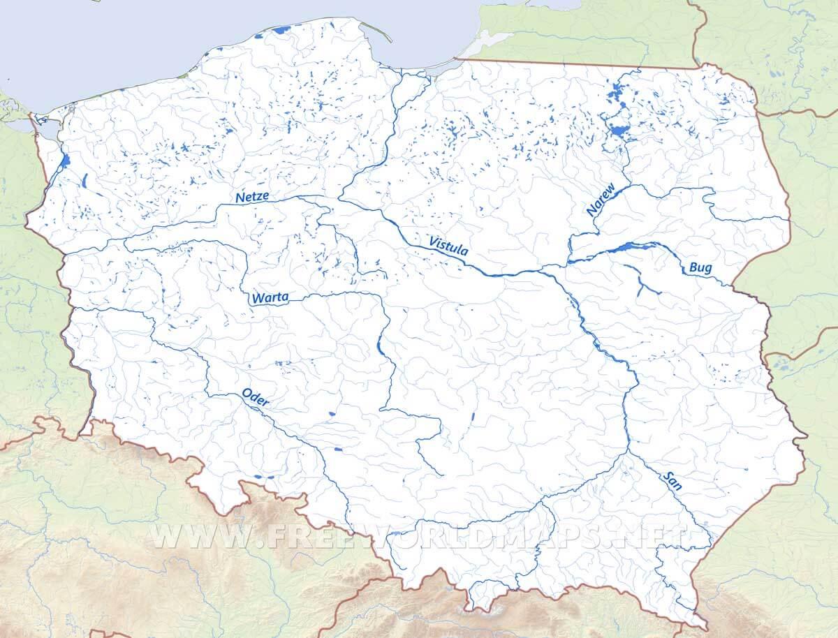 Poland rivers map - Poland beach map (Eastern Europe - Europe) Jaka Rzeka Przepływa Przez Płock