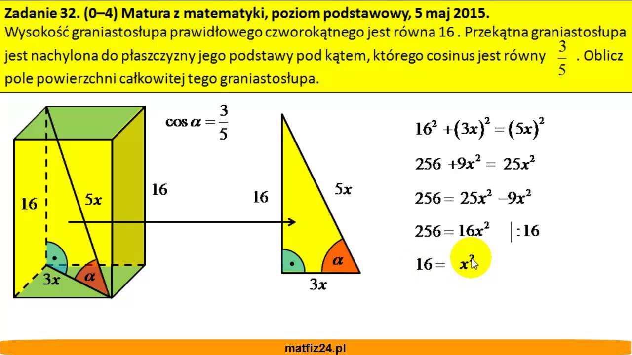 Pole całkowite graniastosłupa - Matura z matematyki 2015 - zad 32 Graniastosłup I Ostrosłup Mają Jednakowe Podstawy
