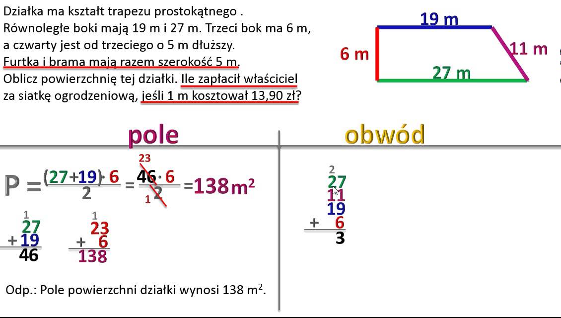 Pole powierzchni działki i siatka na ogrodzenie. Pole trapezu. - YouTube Pole Powierzchni Trójkata Równoramiennego Wzór