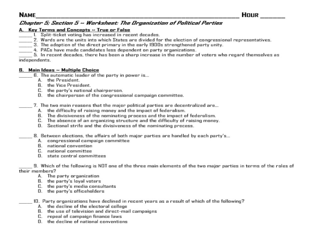 Political Parties Worksheets Guided Reading Activity Political Parties Lesson 3 Answer Key