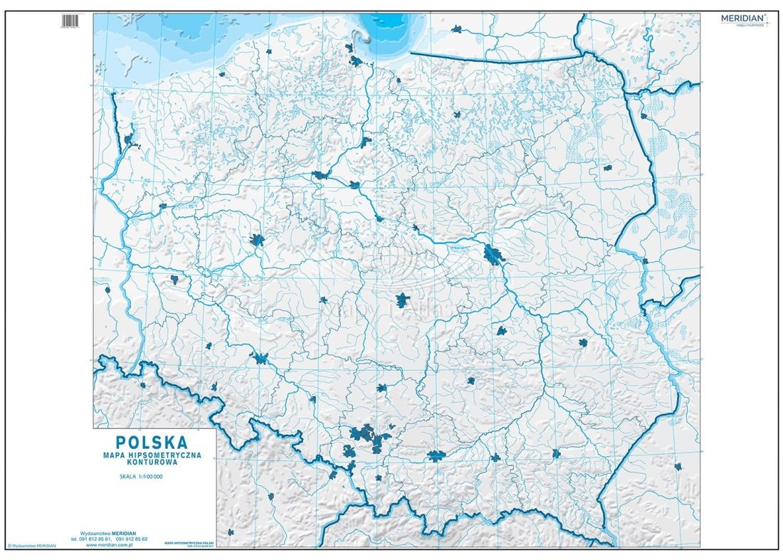 POLSKA MAPA HIPSOMETRYCZNA ĆWICZENIOWA SZKOLNA Mapa Konturowa Sieć Rzeczna Polski