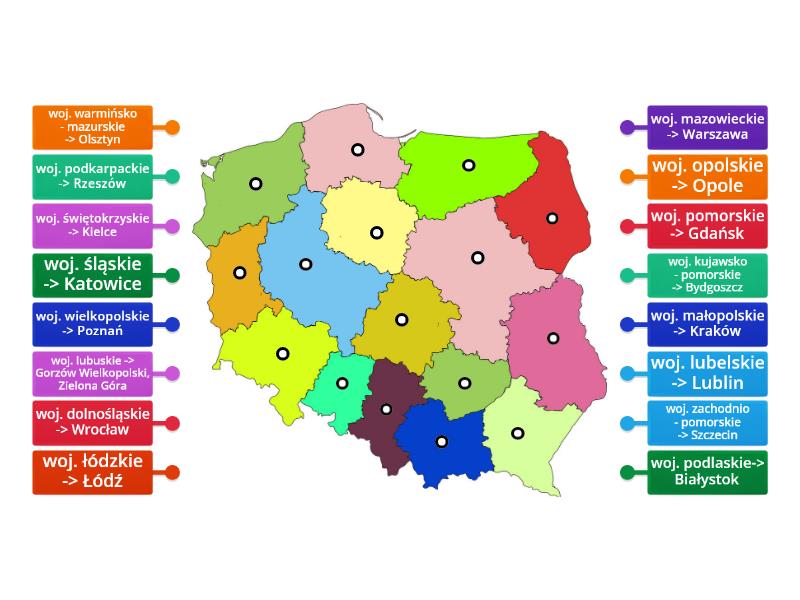 Polska - nazwy województw i ich stolice - Labelled diagram Wszystkie Województwa I Ich Stolice