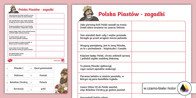 Polska pierwszych Piastów | Wytnij i wklej | Zagadki Polska Pierwszych Piastow Sprawdzian Klasa 4