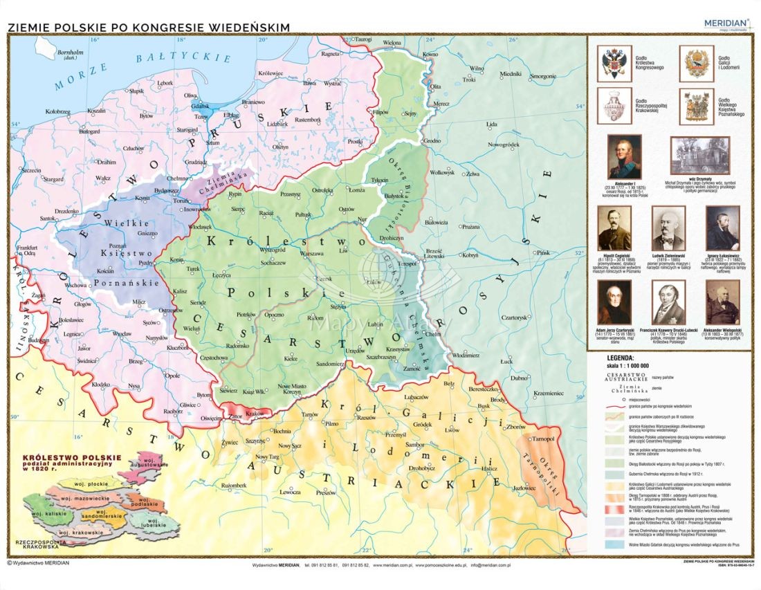 POLSKA PO KONGRESIE WIEDIEŃSKIM MAPA ŚCIENNA Polska Po Kongresie Wiedenskim