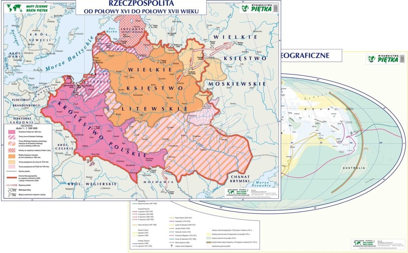 POLSKA W XVI I XVII W. MAPA SZKOLNA HISTORYCZNA Polska W 16 Wieku Sprawdzian Klasa 6