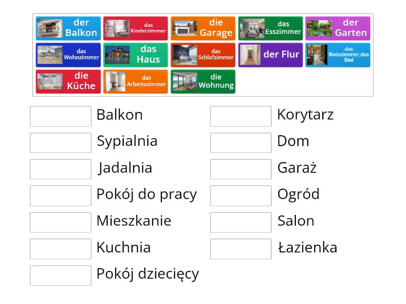 Pomieszczenia po niemiecku - Połącz w pary Pomieszczenia W Szkole Po Niemiecku