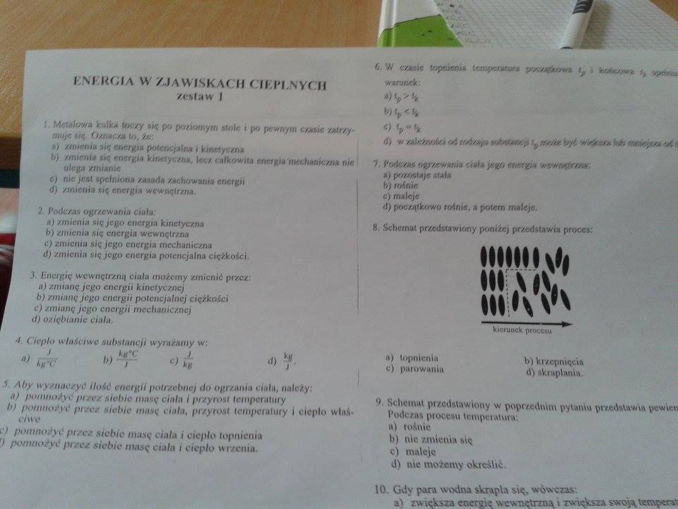Sprawdzian Fizyka Klasa 8 Przemiany Energii W Zjawiskach Cieplnych Pdf