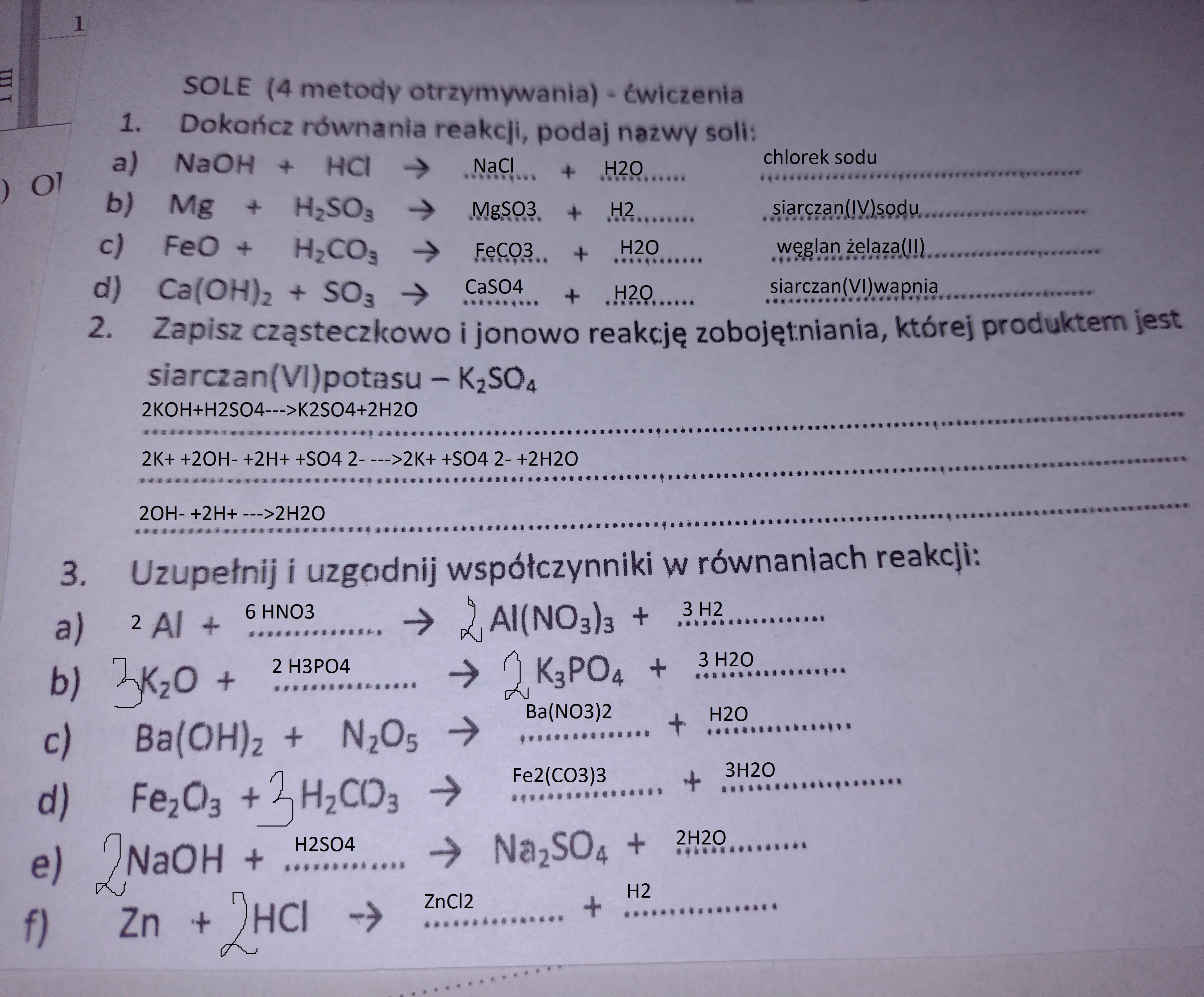 Poproszę o pomoc z zadaniami :) Chemia klasa 8 Sole - Brainly.pl Test Z Soli Klasa 8 Nowa Era