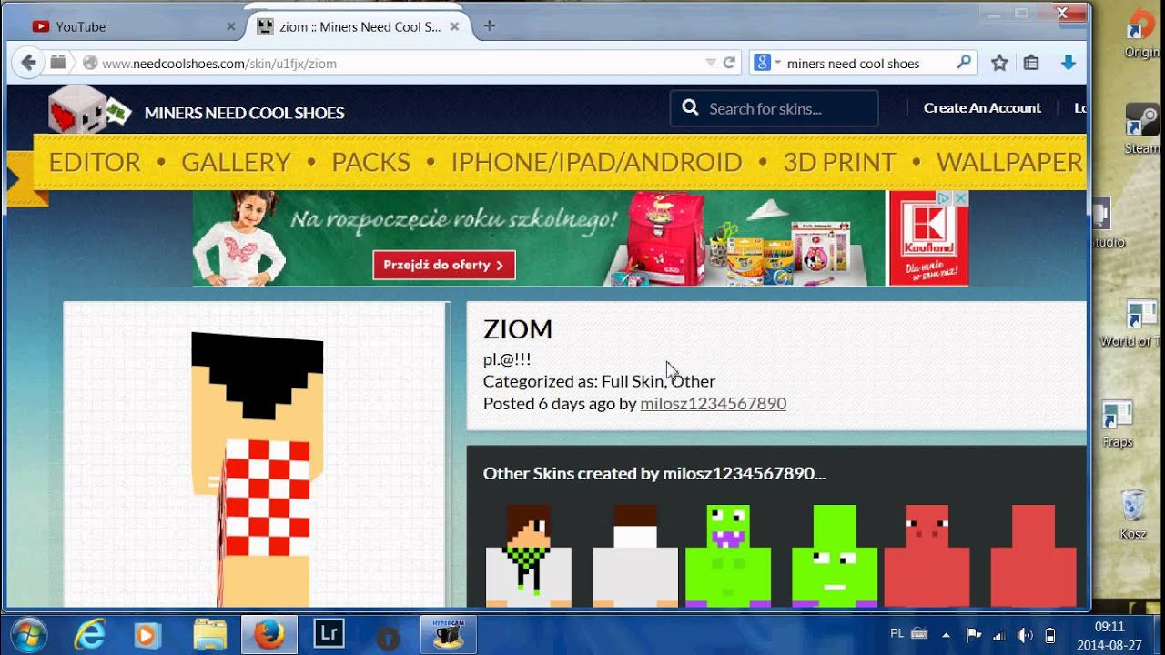 Poradnik:Jak zmienic skina w minecraft Premium - YouTube Jak Zmienić Skina W Minecraft 1 7 10