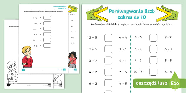 Porównywanie liczb | Dodawanie i odejmowanie do 10 | Karta pracy Dodawanie I Odejmowanie Klasa 2