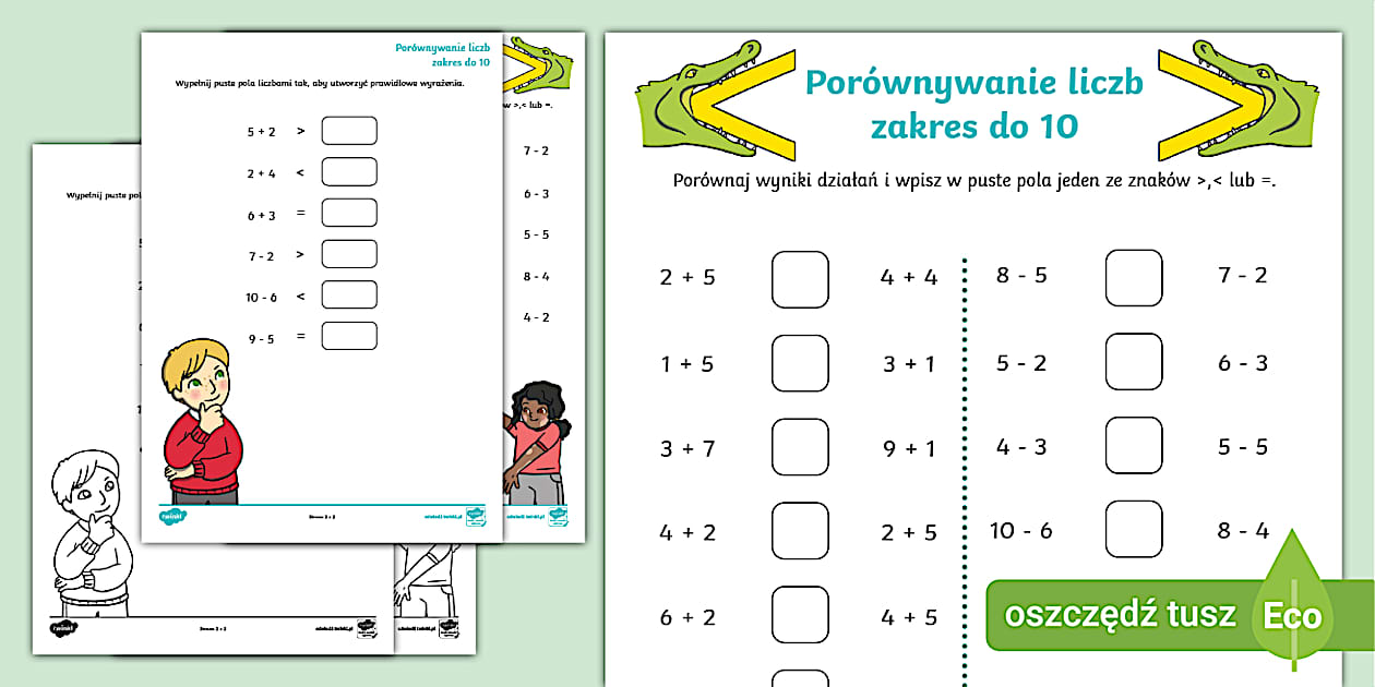 Porównywanie liczb | Dodawanie i odejmowanie do 10 | Karta pracy Dodawanie I Odejmowanie Do 10 Do Druku