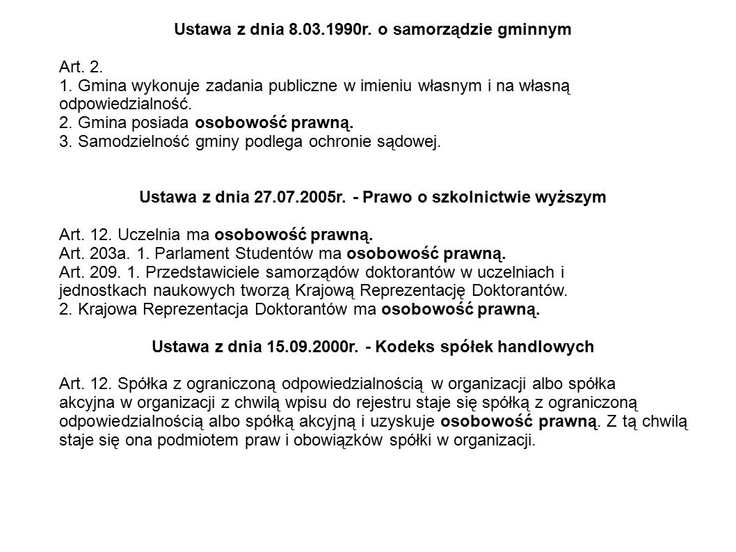 Poruszane zagadnienia: Pojęcie osoby prawnej - ppt pobierz Art 30 Ustawy O Samorządzie Gminnym