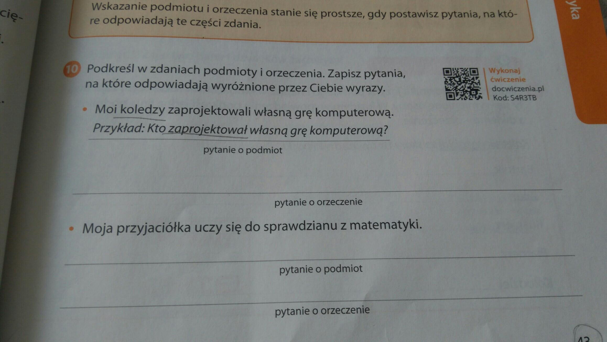 poszę o szybką odpowiedz Podkreśl w zdaniach podmioty i orzeczenia Podkreśl Zdania Nadrzędne Zapisz Pytania O Zdania Podrzędne
